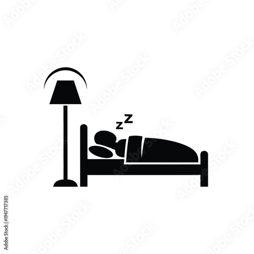 Person sleeping in bed with lamp icon.