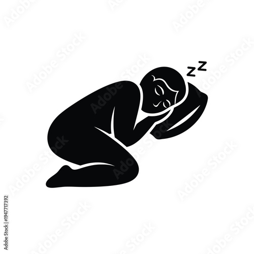 Person sleeping in fetal position on pillow.