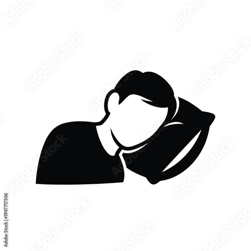 Person sleeping on a pillow black and white icon.