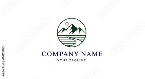 Company logo with mountain landscape design.