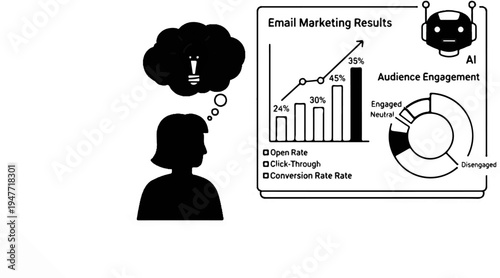 Person with AI concept, email marketing results, and engagement data