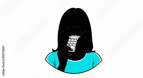 Person with black silhouette head biting into a chocolate bar