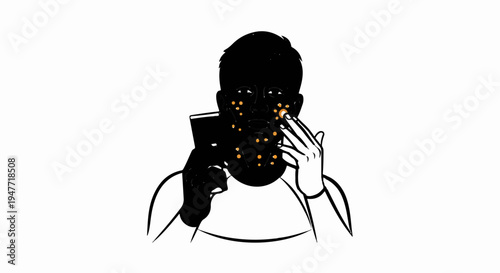 Person with blemishes on face using smartphone