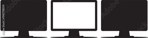 Three computer monitors with one blank screen screens technology display electronics