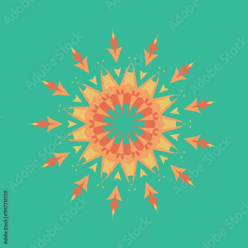 Warm mandala pattern in warm desert oasis burnt-sienna sandy-brown saffron teal-green color palette