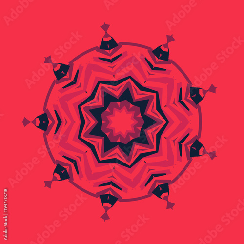 Warm mandala pattern in warm midnight berry navy-blue wine-purple raspberry candy-red color palette