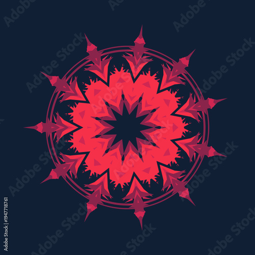 Warm mandala pattern in warm midnight berry navy-blue wine-purple raspberry candy-red color palette