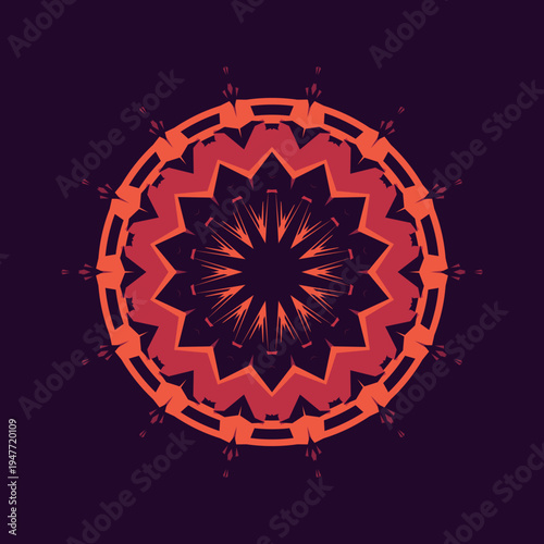 Dark mandala pattern in dark crimson midnight vermilion ruby-red wine-berry plum-void color palette