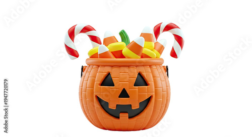 Halloween Jack-o'-lantern Candy Basket with Candy Corn and Candy Canes