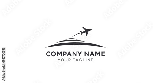 Airplane flying over a stylized landscape.