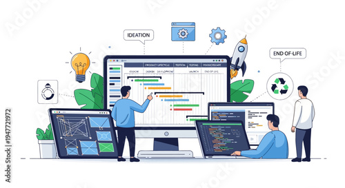 Team of developers working on a complex software project.