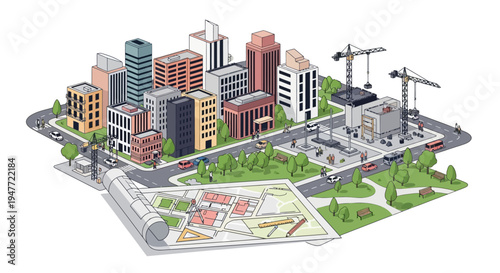 Urban Development and City Construction Project Illustration.