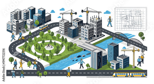 Urban Development and City Planning Illustration.