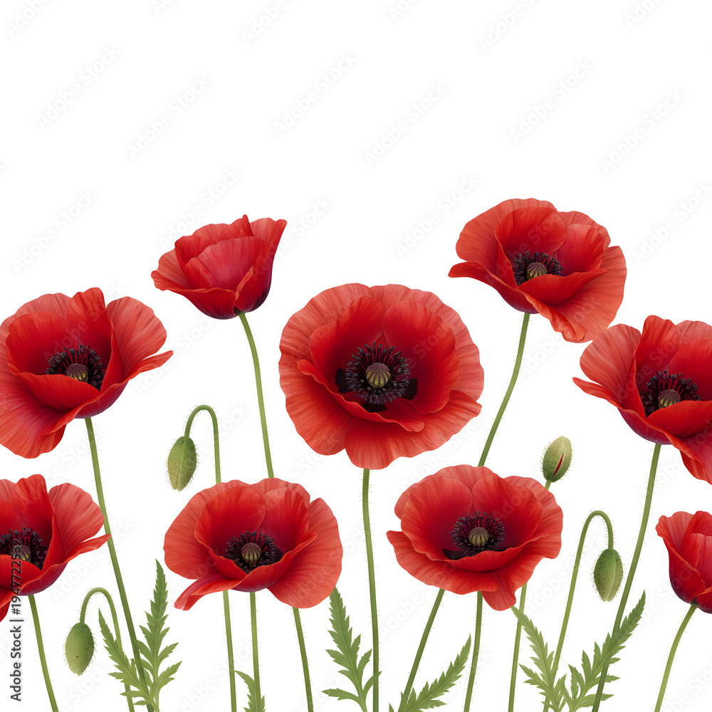 Fototapeta premium red poppy flowers isolated on white background