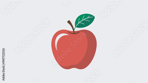 A vibrant red apple with a green leaf on a clean white background
