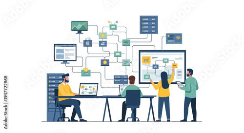 Team Collaborating on a Complex System Diagram.