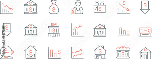 finance, banking, money, icon, set, dollar, investment, business, economy, chart, bank, payment, profit, loss, market, currency, graph, accounting, budget, symbol