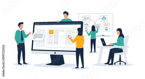 Team Collaborating on a Large Computer Screen Project.