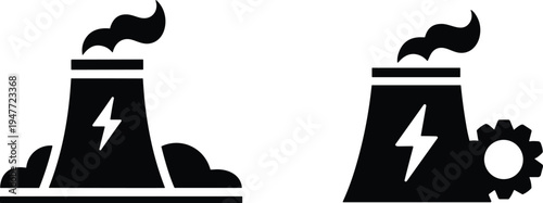 industrial, power, plant, energy, factory, electricity, production, icon, black, silhouette, generator, industry, technology, smoke, pollution, gear, turbine, engineering, electricity, symbol