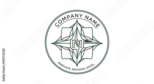 Green compass logo with lettering.