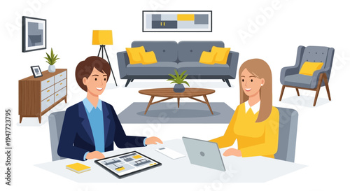 Two people collaborating on a business meeting.