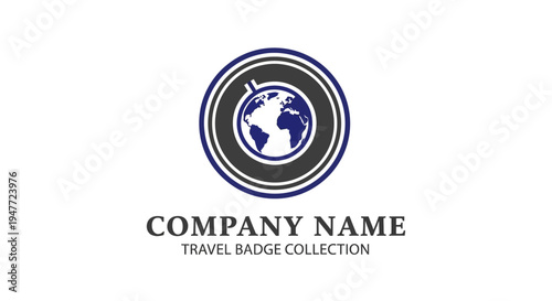 Travel badge logo with globe icon.