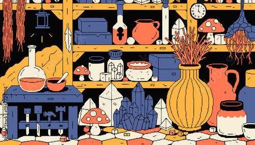 Pixel Art Fantasy Workshop Interior Vector