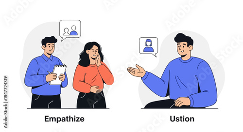 Two people empathizing and one person discussing with another.