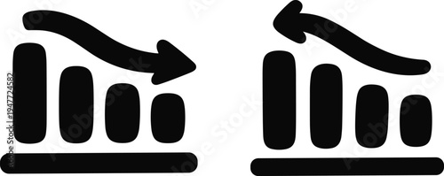 Growth decline chart arrows, business graph up down, statistics bars icon, analytics symbol, financial increase decrease, data chart silhouette, trend illustration