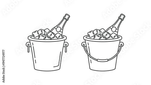 A champagne bottle in ice bucket icon set in simple outline style