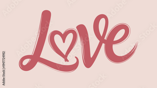 A beautiful illustration of the word Love with a heart symbol on a pink background