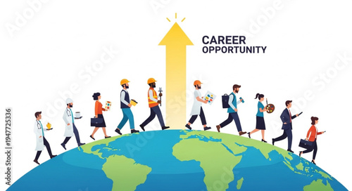 People Walking on Globe Career.