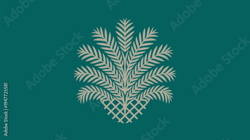 A minimalist illustration of a plant with a lattice base on a dark green background