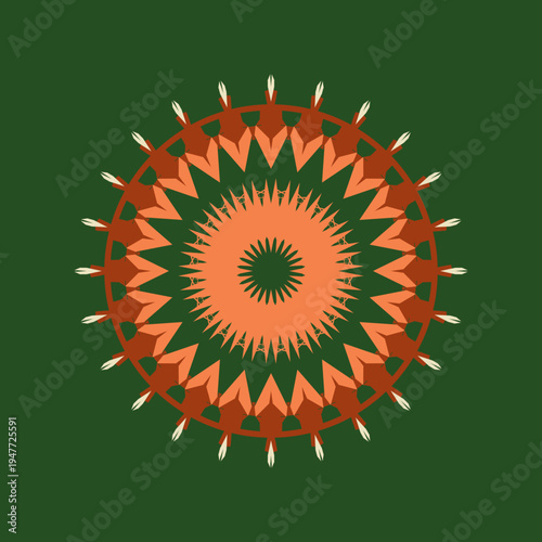 Vintage mandala pattern in vintage autumn harvest straw pumpkin terracotta hunter-green color palette