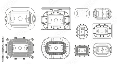 Architectural Blueprints of Ice Hockey Arenas and Stadiums.