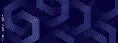 dark blue background with hexagon geometric lines pattern. Abstract shiny hexagon lines illustration art project