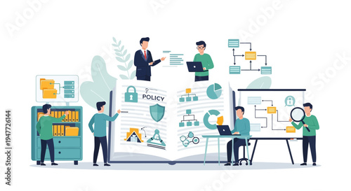 Team collaborating on business strategy and data analysis.