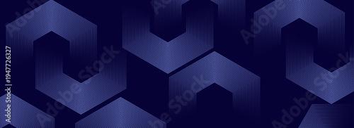 dark blue background with hexagon geometric lines pattern. Abstract shiny hexagon lines illustration art project