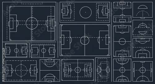 Blueprint of Various Sports Fields and Courts for Design.