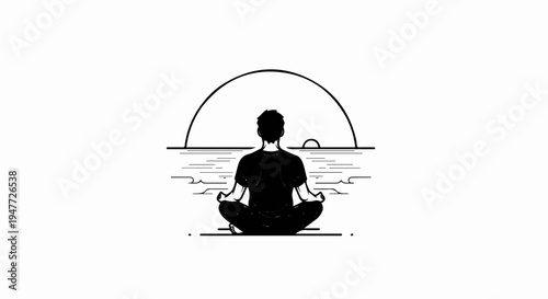 Person meditating at sunrise by the ocean