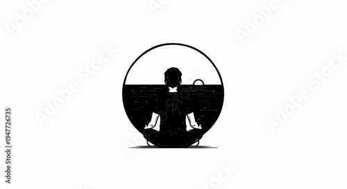 Person meditating in lotus pose on tranquil waters at sunset