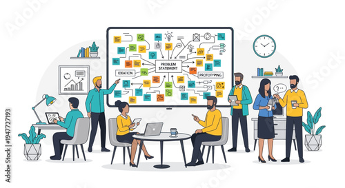 Team Collaborating on Business Strategy with Visual Aids.