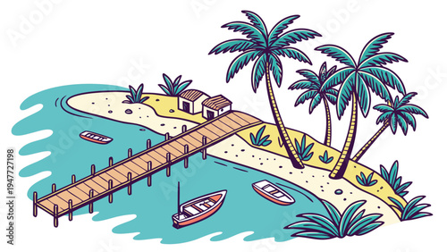 A small island with a dock and boats Vector