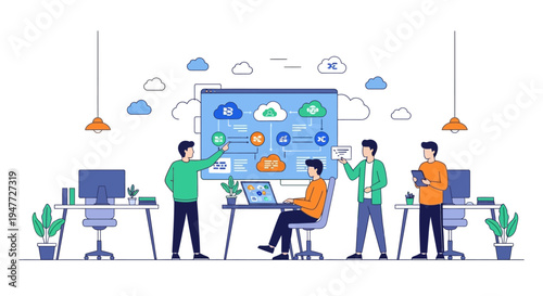 Team Collaborating on Cloud Technology Project.