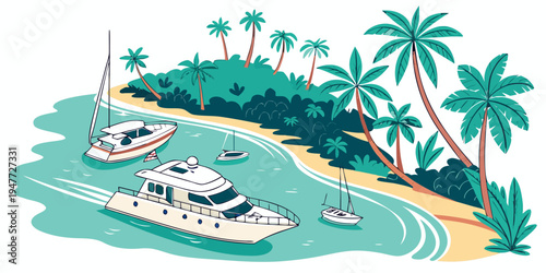 Yacht and sailboats near a tropical island Vector