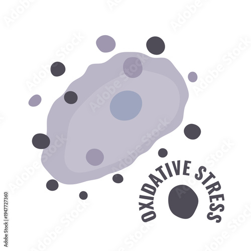 Cell oxidative stress caused by free radicals. Medical vector illustration