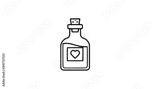 Valentine love potion bottle icon set in flat vector style isolated on white background