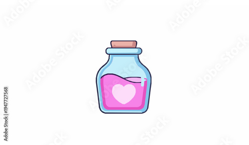 Magic love potion jar vector illustration with decorative elements for Valentine’s Day design