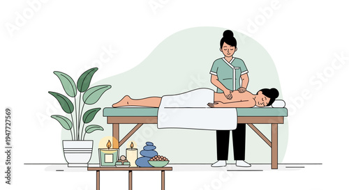 Woman receiving therapeutic back massage from professional therapist.