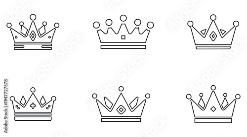 Crown line icon vector set, king queen crown logo symbol outline icon vector illustration